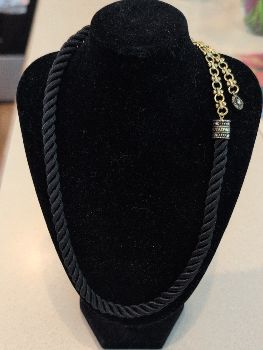 Heidi Daus Black Rope Necklace with Gold Chain Accent
